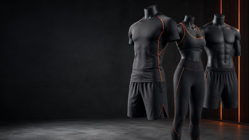 Compression tee, sports bra and leggings displayed on fitness mannequins
