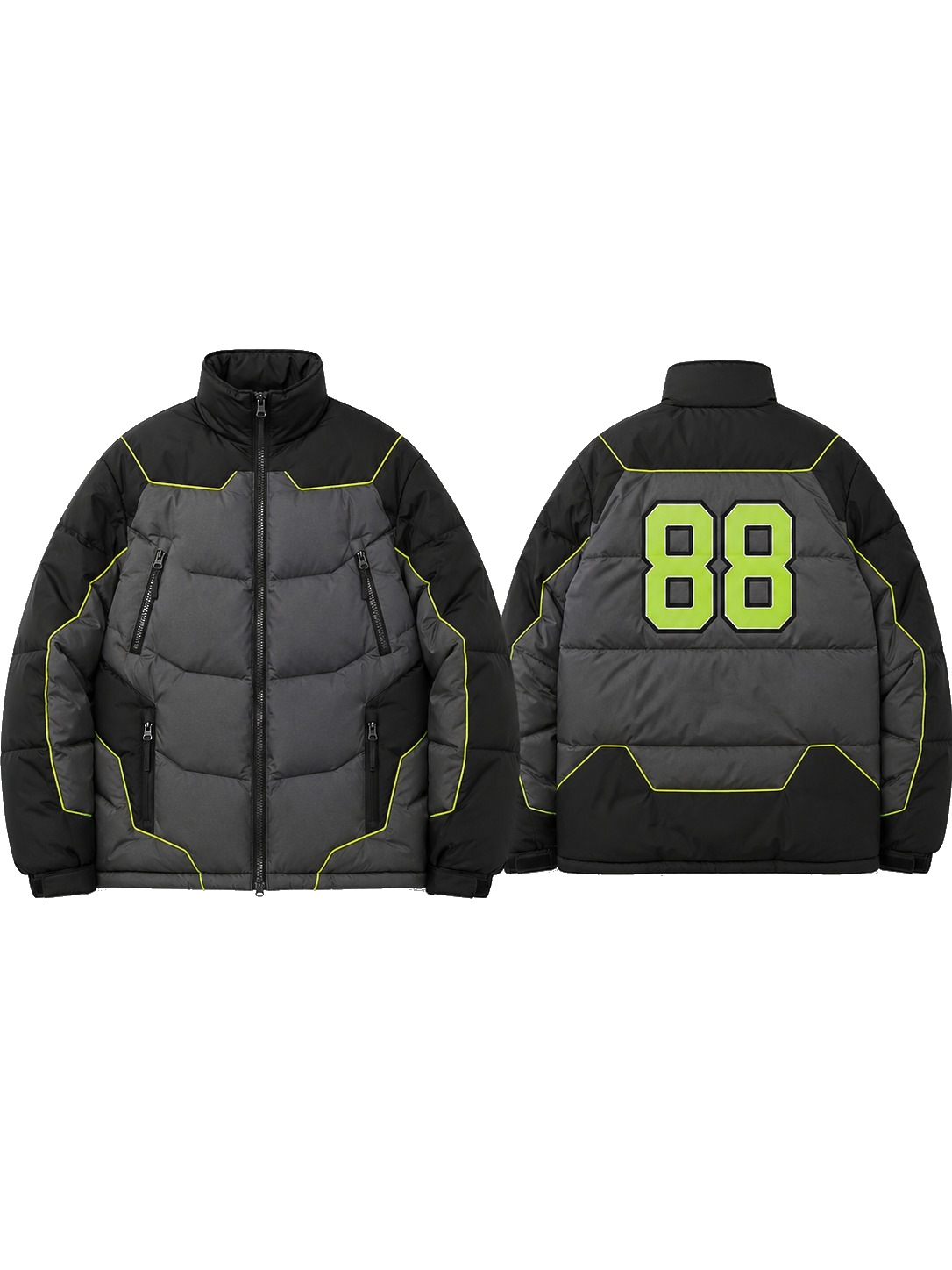 Custom Puffer Jackets Charcoal Neon Puffer Jacket manufactured by Velnox Wear