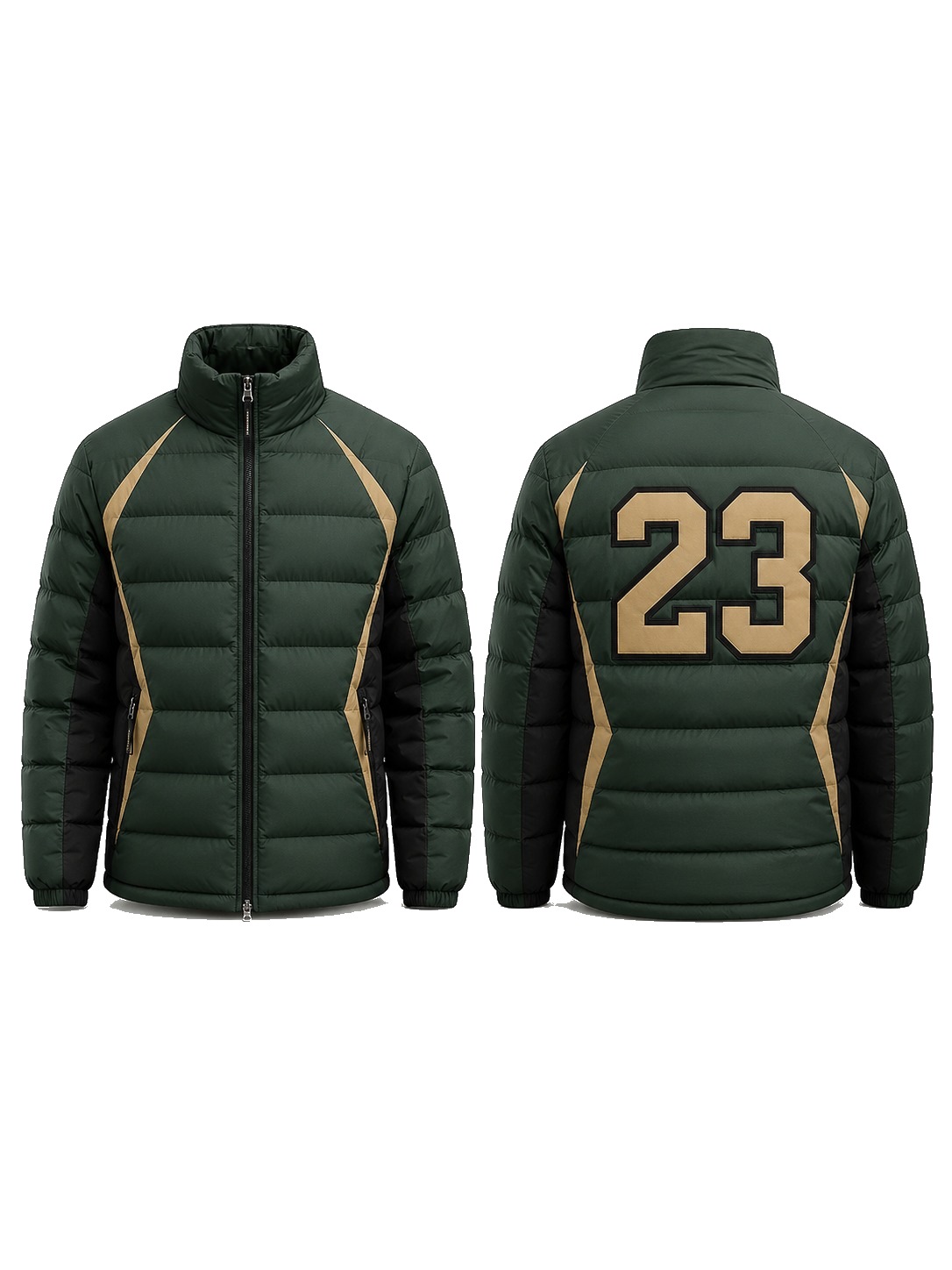 Custom Puffer Jackets Forest Green Gold Puffer Jacket manufactured by Velnox Wear