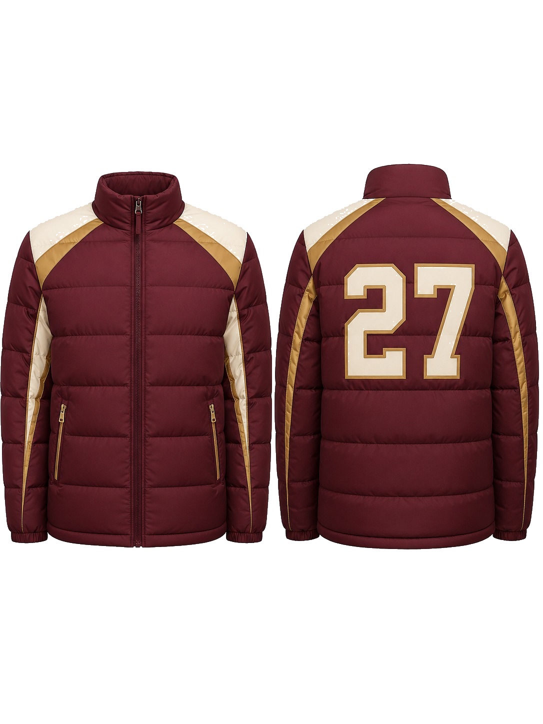 Custom Puffer Jackets Maroon Cream Puffer Jacket manufactured by Velnox Wear