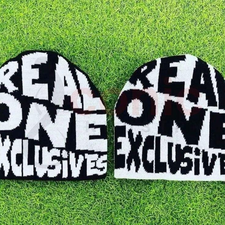 Custom dual-tone jacquard beanies with oversized typography