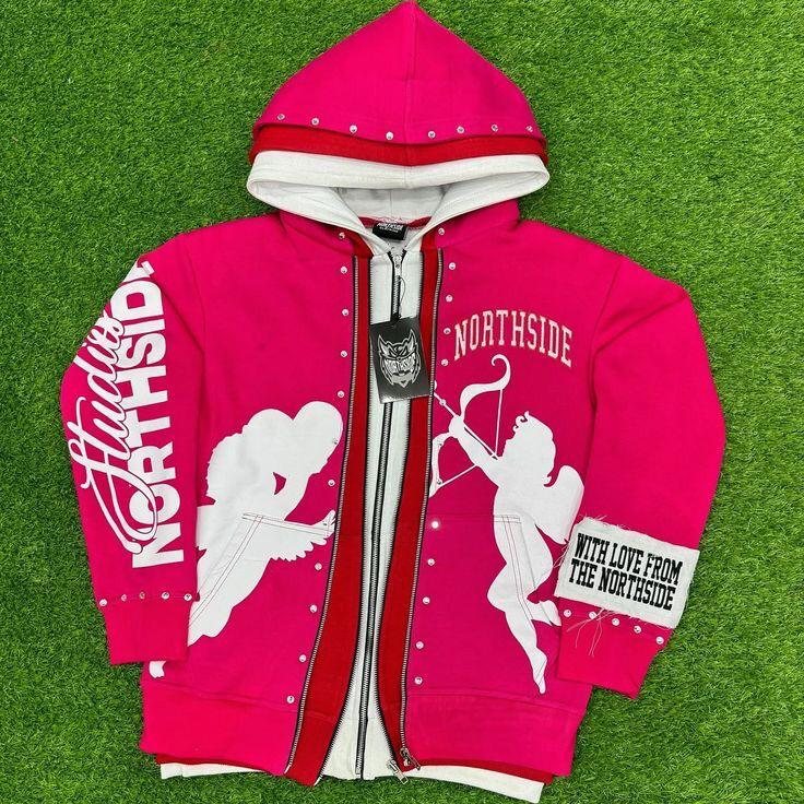 Triple-layer studded zip hoodie in pink and black colorways
