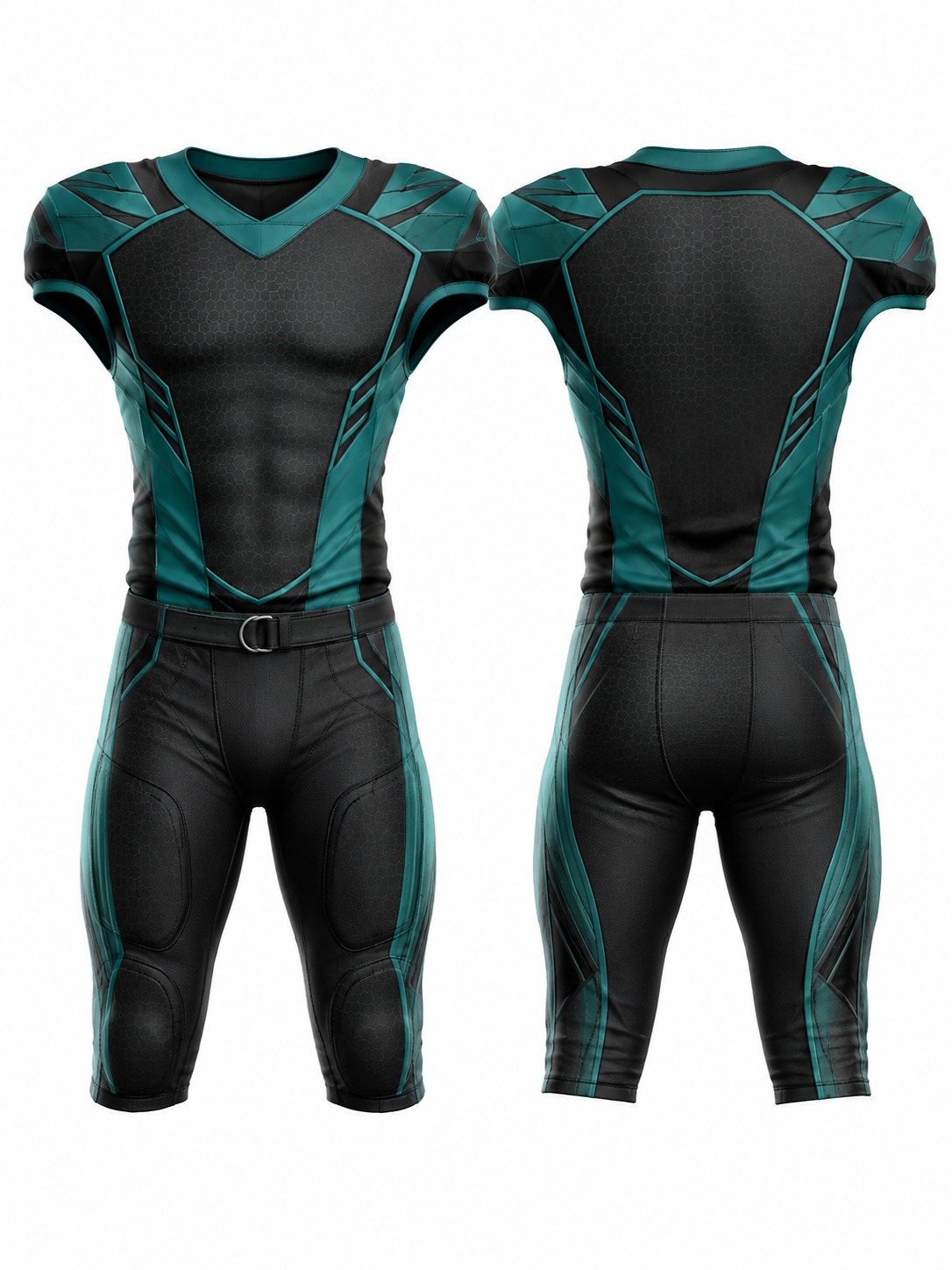 Custom American Football Teal Futuristic Football Uniform manufactured by Velnox Wear
