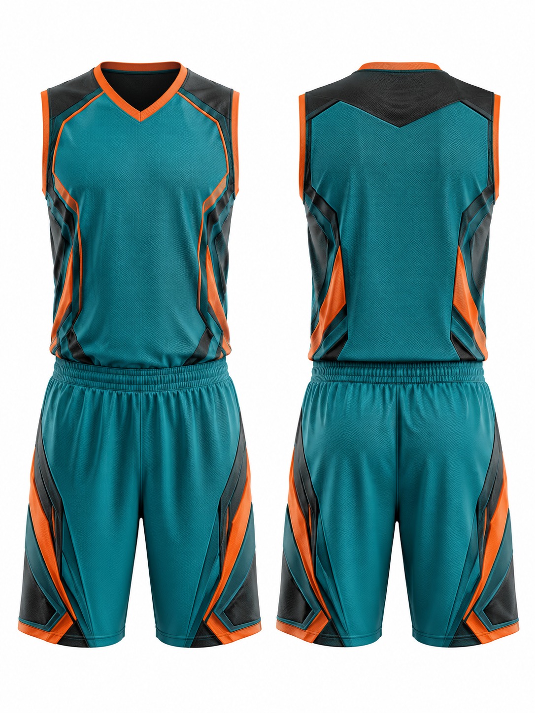 Custom Basketball Teal And Orange Geometric Basketball Uniform manufactured by Velnox Wear